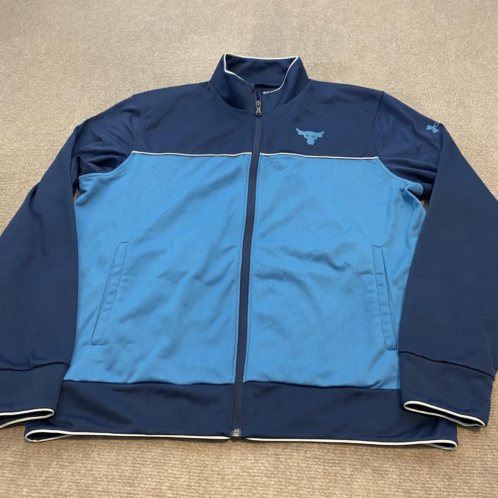 Under Armour Project Rock Jacket Mens Large Blue Full Zip Track Knit Athletic